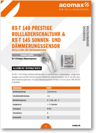 Montageanleitung RX-T 140 prestige Rollladenschaltuhr & RX-T 145 Sonnen- und Dämmerungssensor 