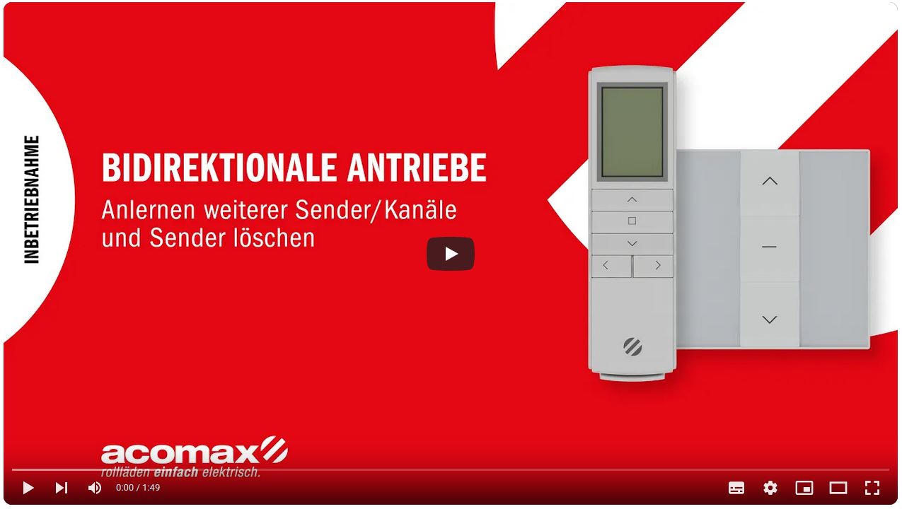 Bidirektionale Antriebe weiterer Sender/Kanäle anlernen und Sender löschen